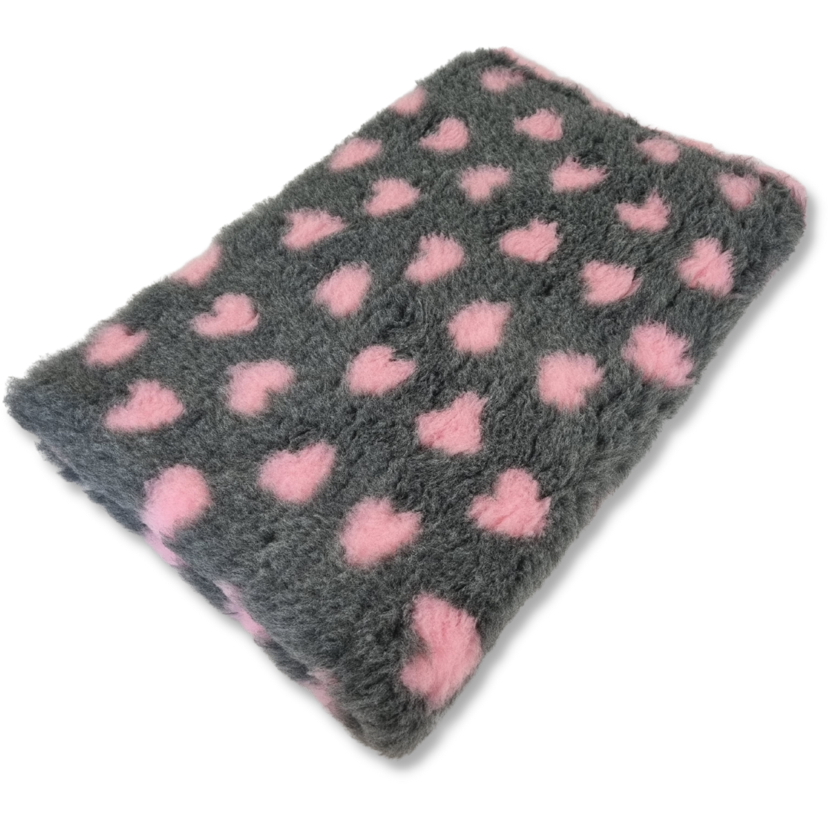 Vetbed grijs met roze hartjes - 100x75cm